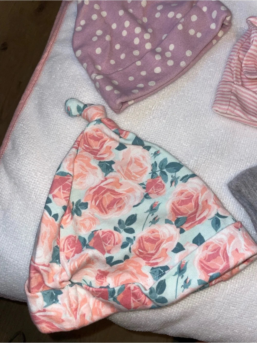 Baby Girl Floral & Pink Knot Hats Set (6 hats)